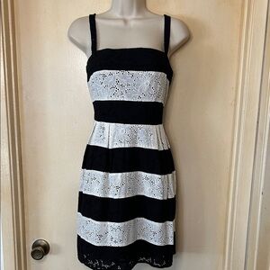 LOFT Black and White Striped Eyelet Lace Mini Dress size 4P